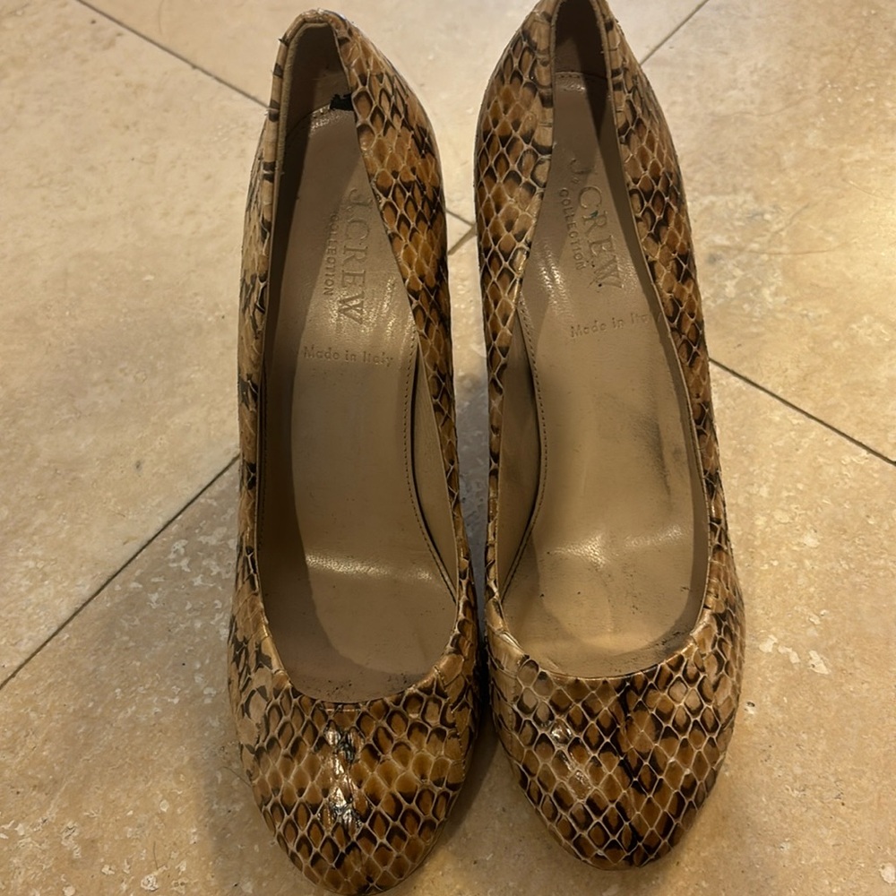 J Crew Snake Skin Heels Sz 7 EUC